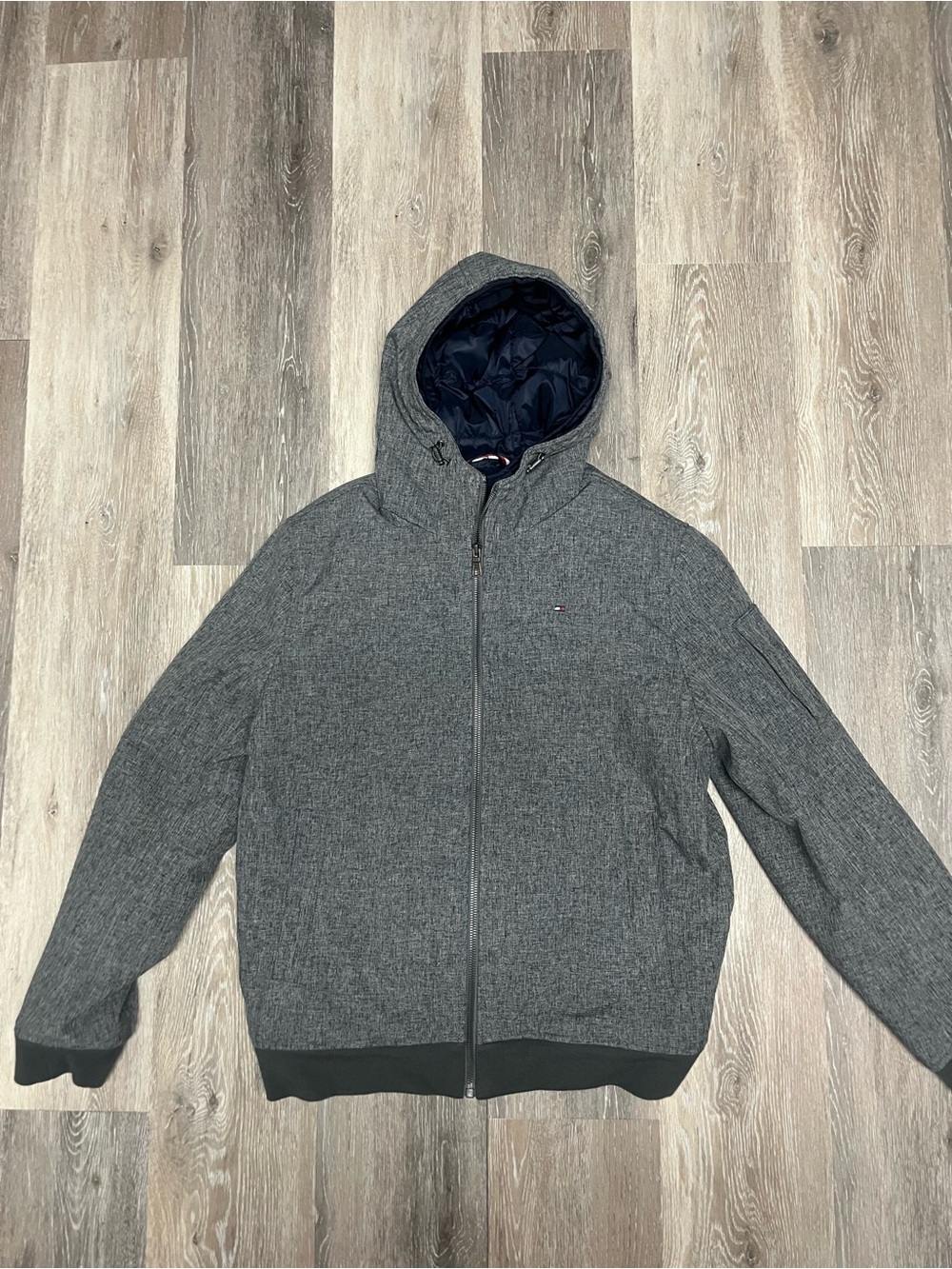 Tommy Hilfiger Navy Quilted Puffer Jacket with Flag Detail